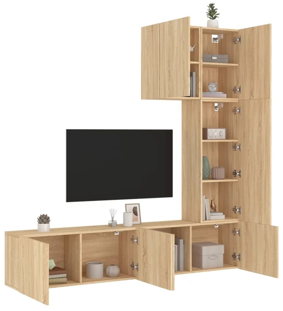 vidaXL 5 pcs móveis de parede p/ TV derivados madeira carvalho sonoma