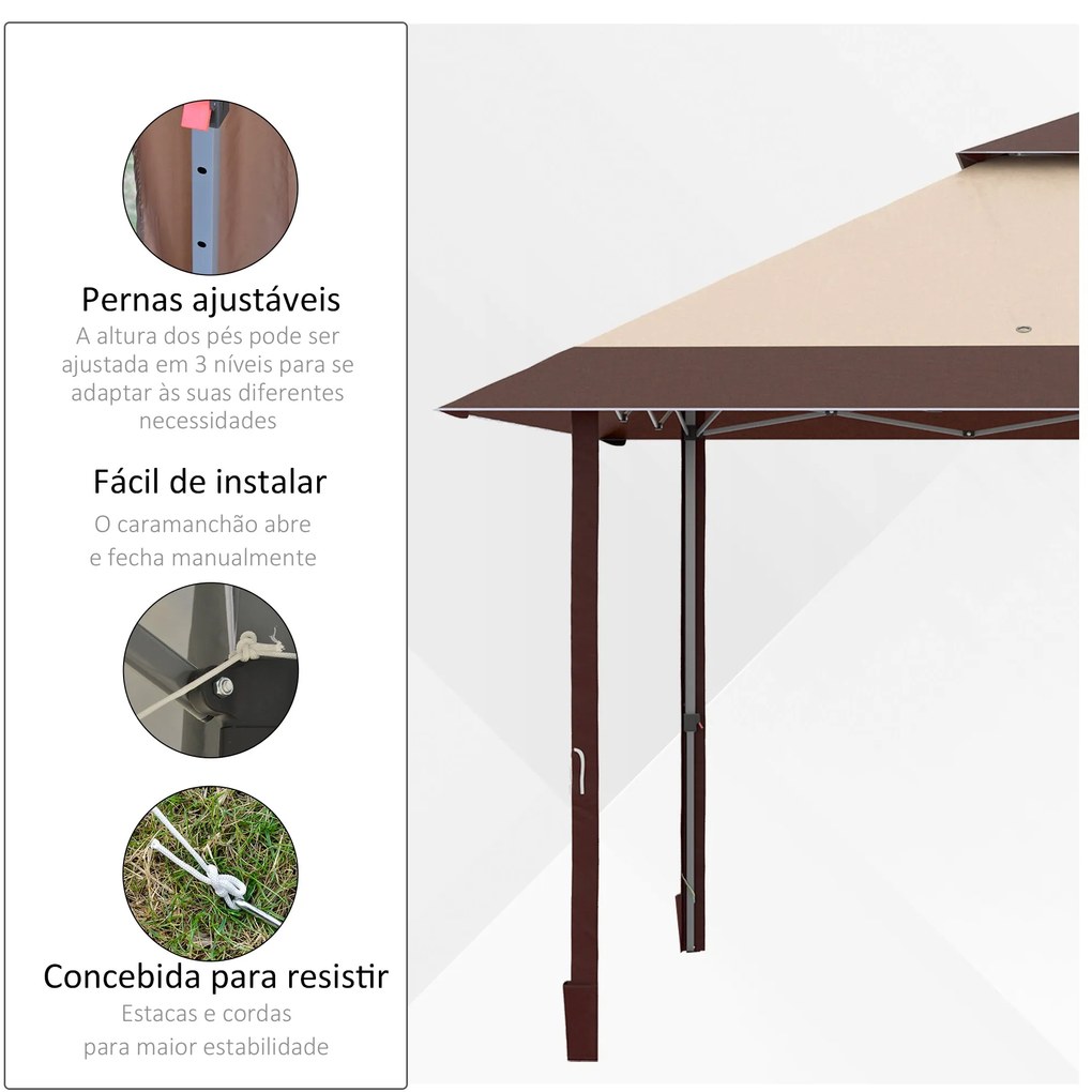 Tenda Dobrável 3,85x3,85 m Tenda de Jardim com Telhado Duplo Altura Aj