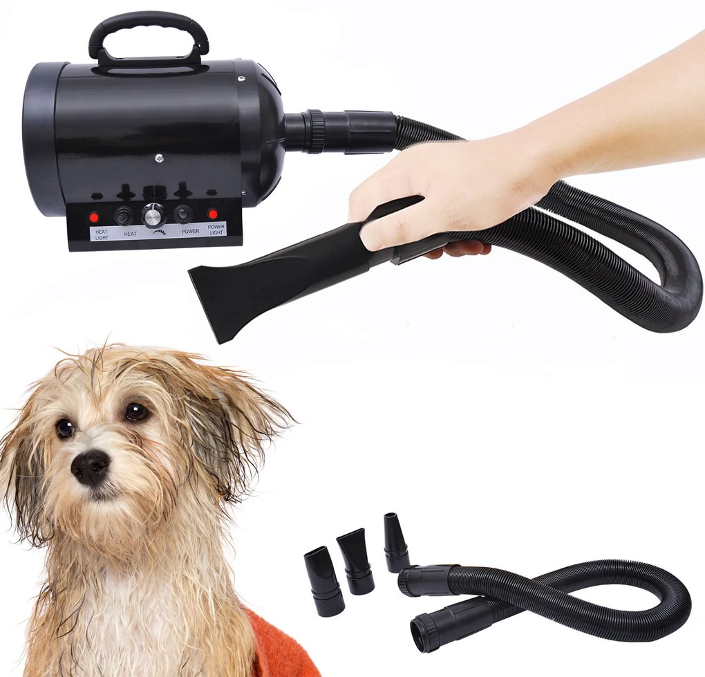 Secador de Pelo 2800 W para Cães Animais de Estimação + Tubo Flexível 2,5 metros Preto