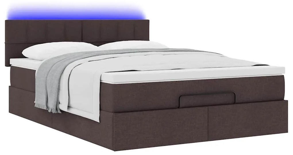 Cama otomana com colchão &amp; LEDs 140x190 cm castanho escuro