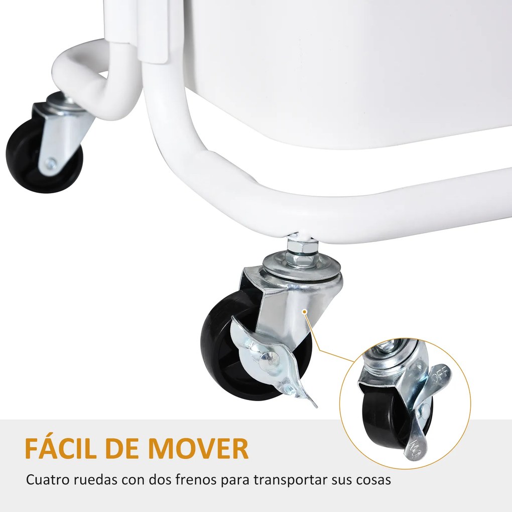HOMCOM Carrinho Auxiliar de 3 Níveis com Rodas e 3 Prateleiras de Malha Metálica Carga de 20kg Branco 44x36x83cm