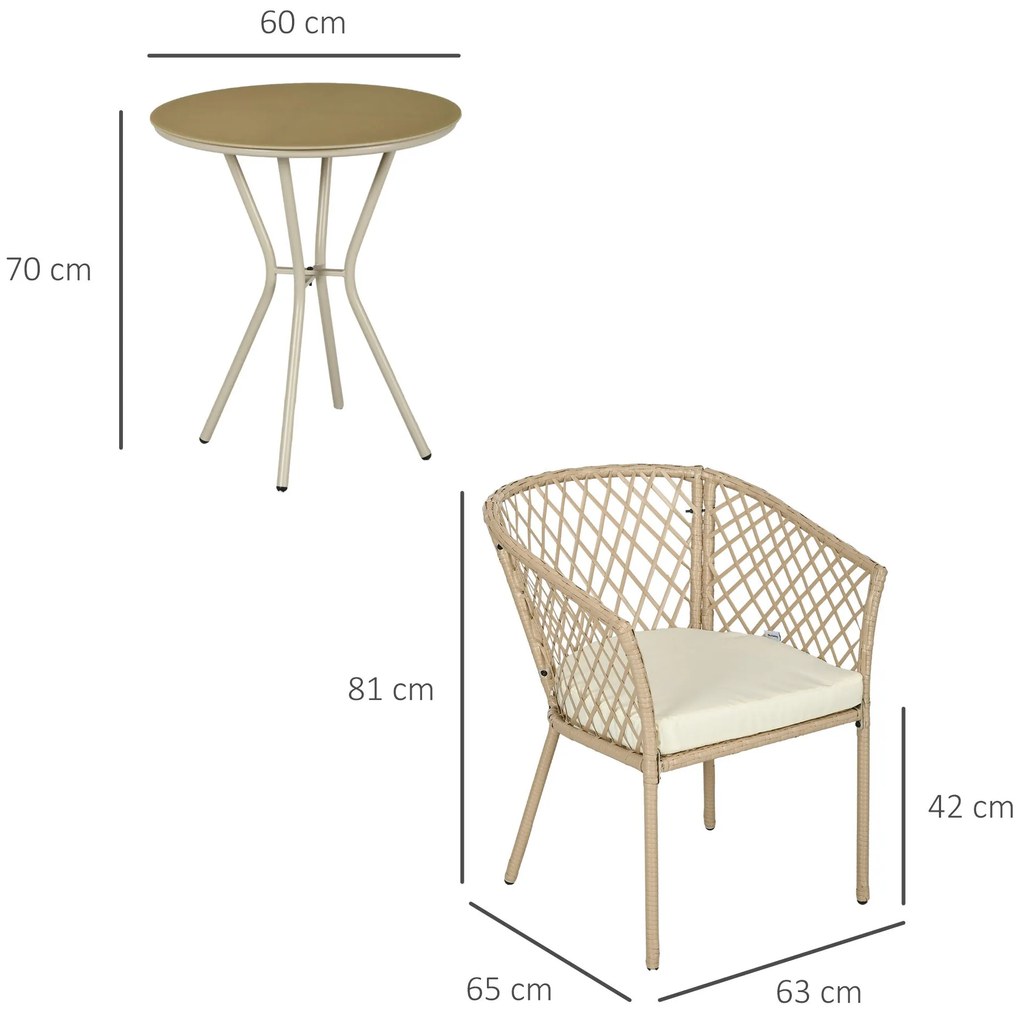 Conjunto 3 Peças de Jardim em Vime Conjunto com 2 Poltronas e 1 Mesa d