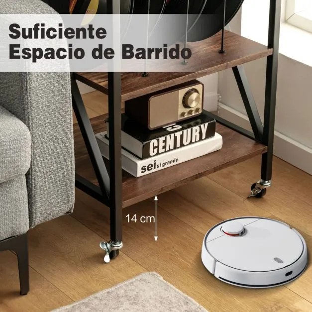 Mesa Auxiliar 3 Níveis para Discos vinil 52 x 45 x 75 cm Suporte de Armazenamento de Vinil 3 Divisórias Castanho