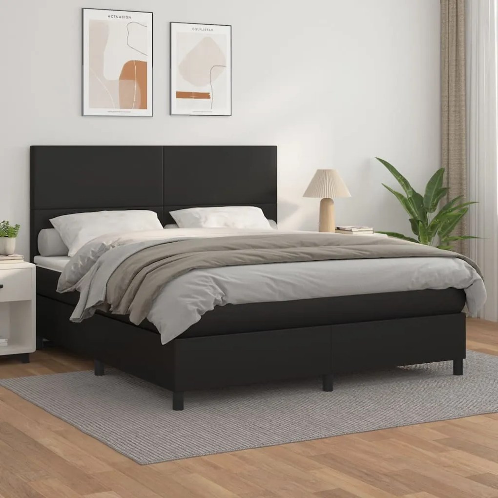 vidaXL Cama com molas/colchão 160x200 cm couro artificial preto