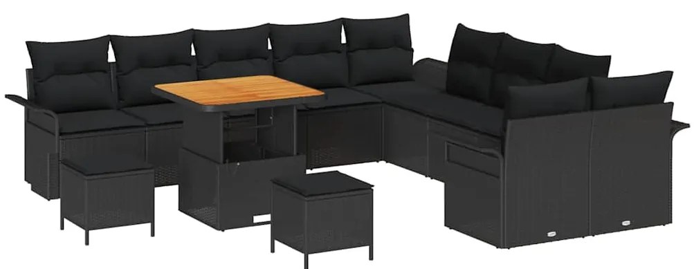 Conjunto de Sofás de Jardim vidaXL com Almofadas Preto Rattan Sintétic