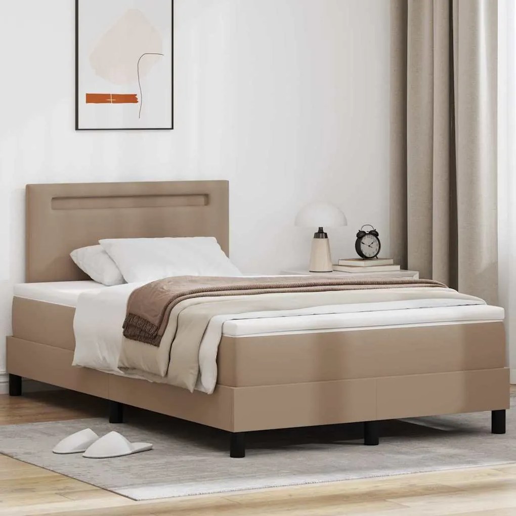 vidaXL Cama Box com colchão Cappuccino 120 x 200 cm Couro sintético