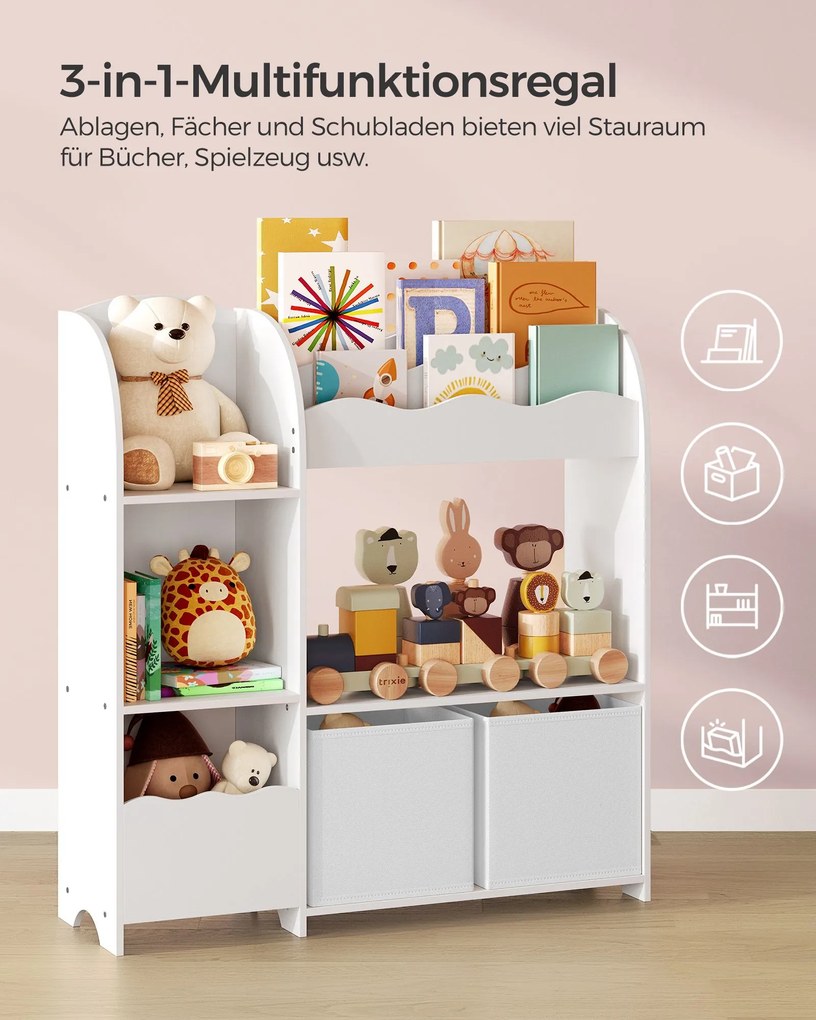 Estante para crianças com 2 caixas para brinquedos e livros 30 x 93 x 100 cm branco