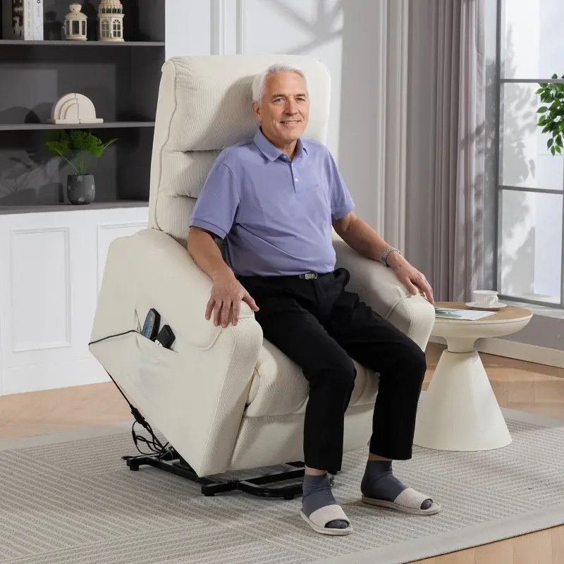 Poltrona Levanta Pessoas com Reclinação Elétrica em até 135° e com 8 Zonas de Massagem 83x92x110 cm Bege
