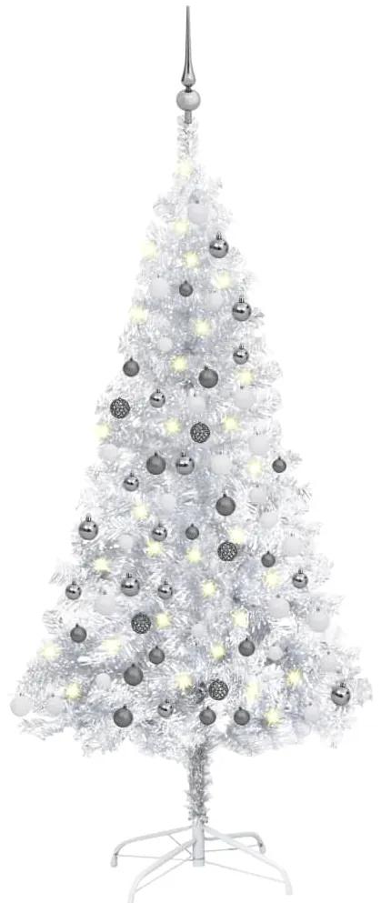 Árvore Natal artificial c/ luzes LED/bolas 150 cm PET prateado