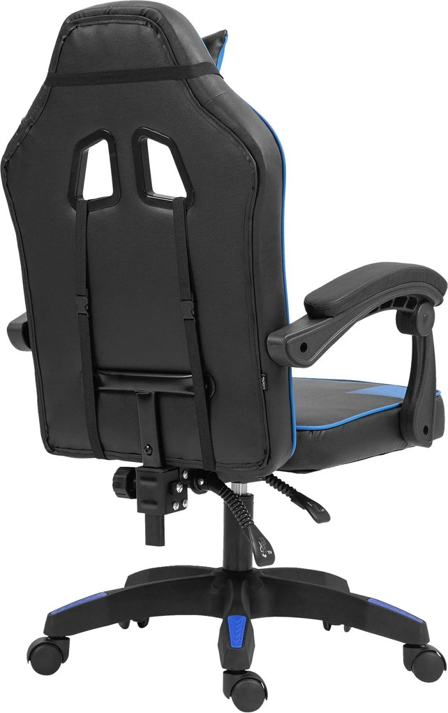 Cadeira de escritório em couro sintético preto e azul