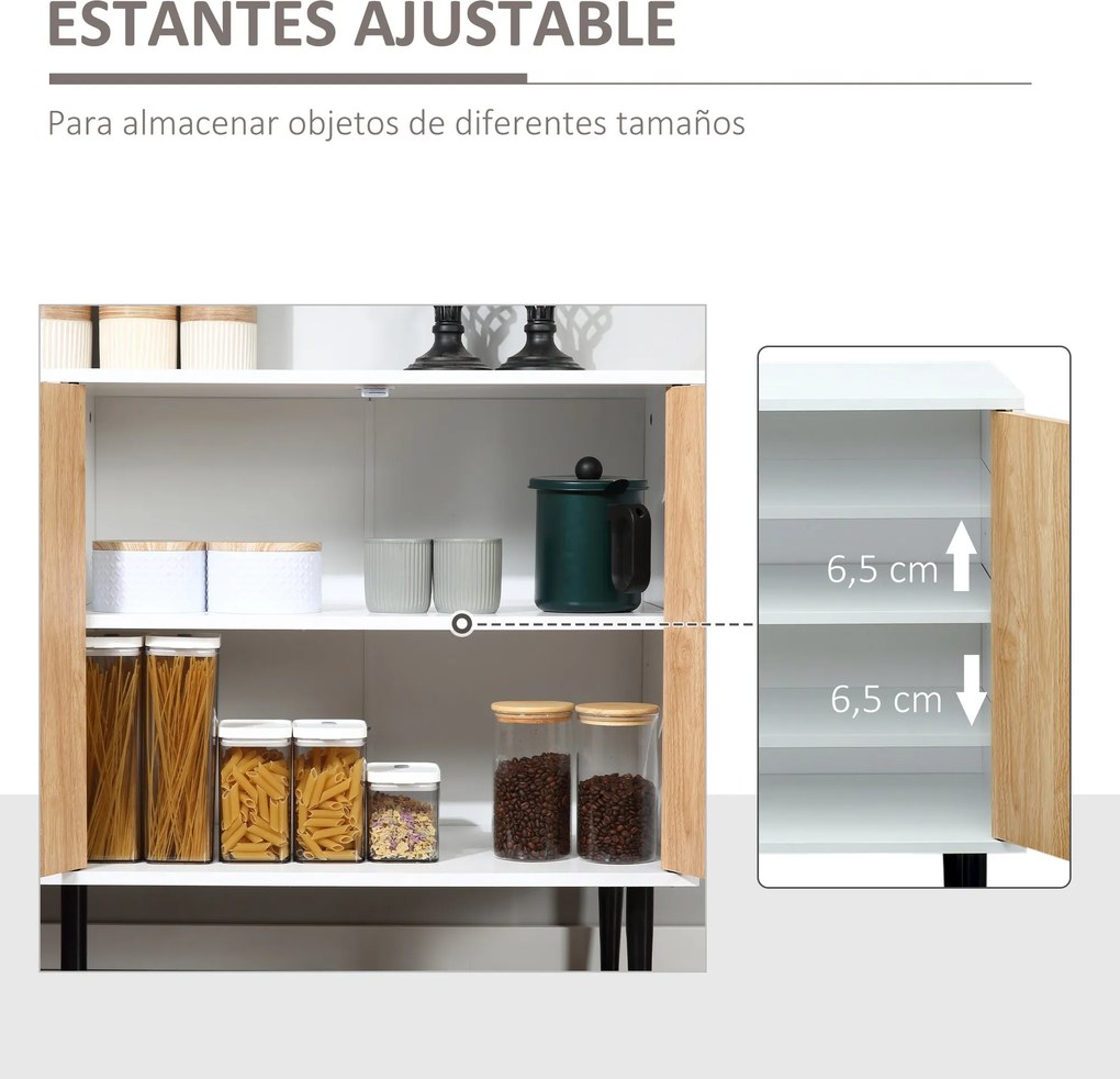 Aparador de Cozinha com 4 Portas Prateleiras Ajustáveis e Pés Metalico