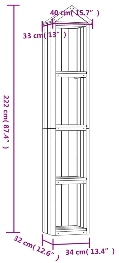 Abrigo p/ ferramentas de jardim 40x33x222 cm pinho impregnado
