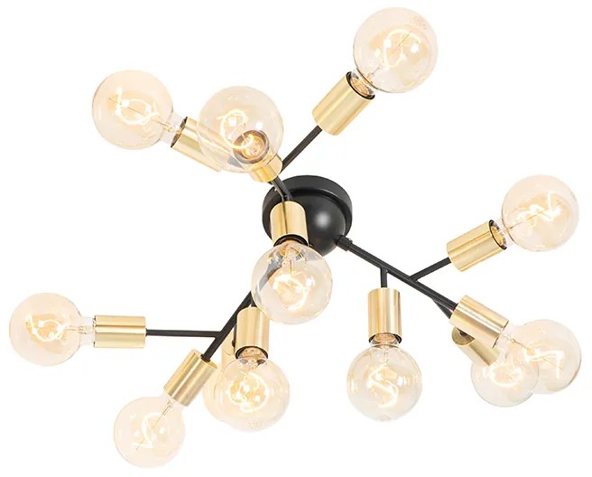 Candeeiro de teto design preto com dourado 12 luzes - Juul Design