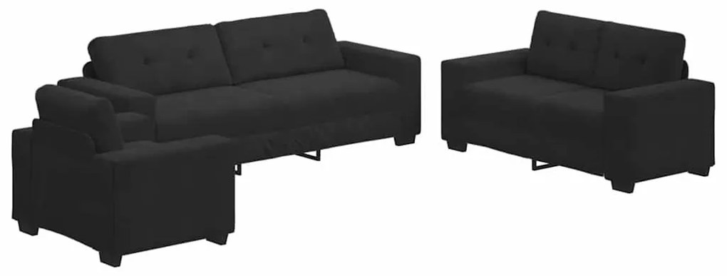 Conjunto de Sofá de 3 Peças com Almofadas em Veludo Preto