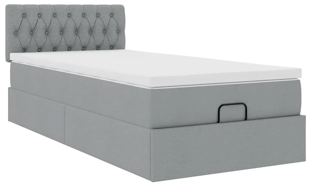 Estrutura cama otomana colchão 80x200 cm tecido cinzento claro