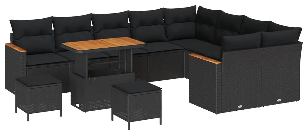 vidaXL Conjunto de Sofá de Jardim 12 pcs Preto vime PE