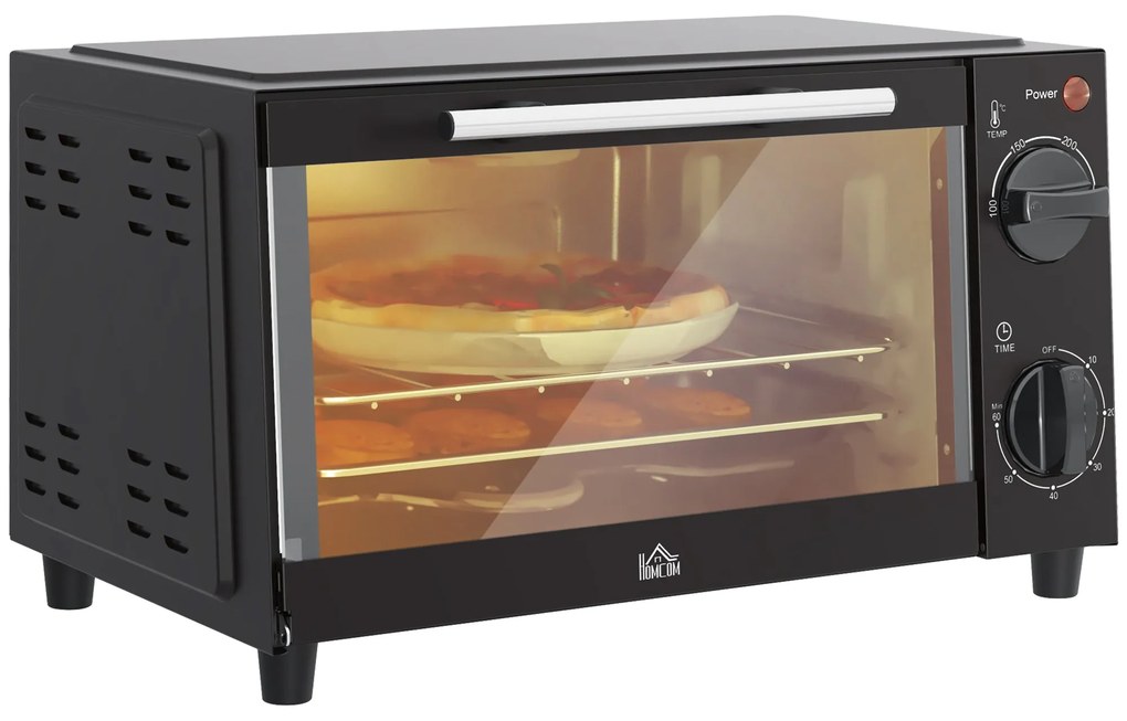 HOMCOM Mini Forno Elétrico 9L Forno Elétrico de Bancada 750W com Tempe