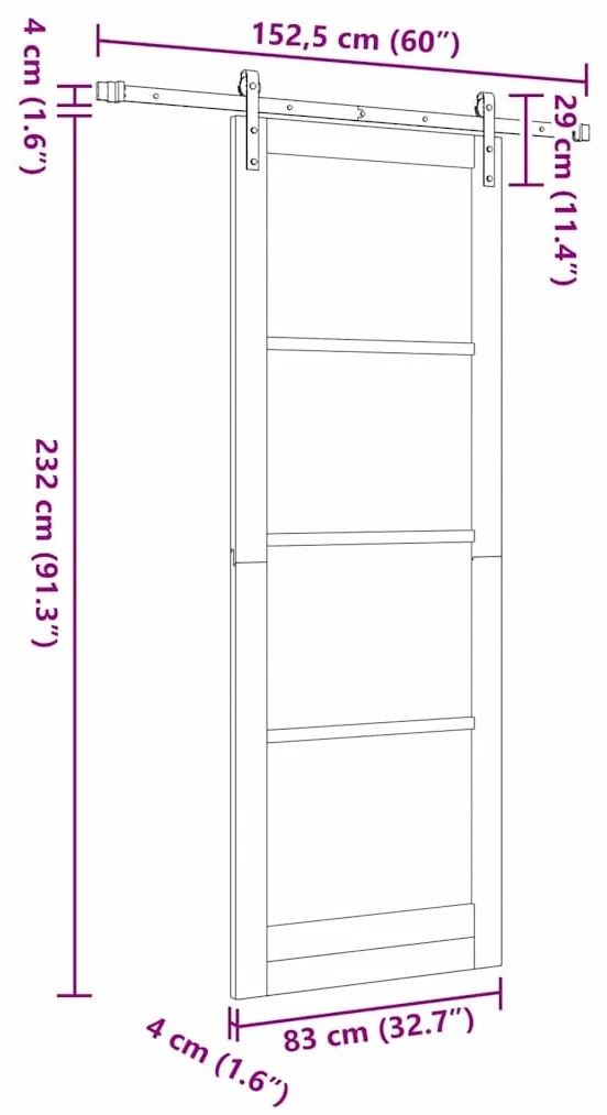 Porta Deslizante vidaXL com Conjunto de Ferragens Branca 83x232 cm Mad