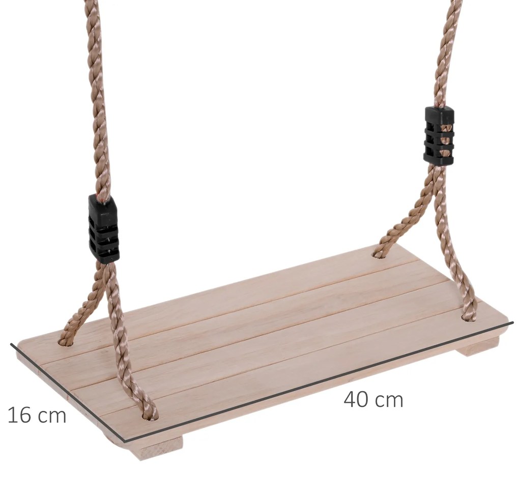 HOMCOM Baloiço de Madeira Pino ao Ar Livre com Assento de Madeira para Adultos e Crianças 40x16cm