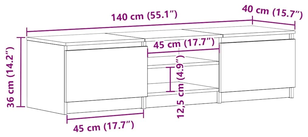 Móvel de TV 140x40x35,5 cm derivados de madeira cinzento sonoma
