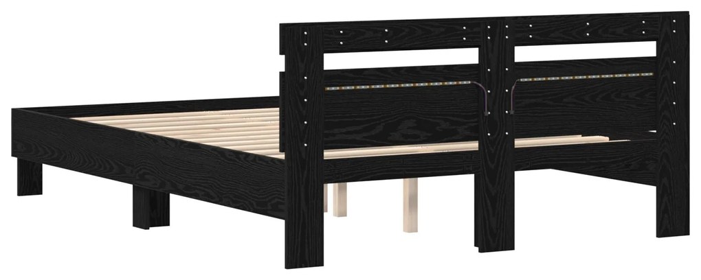 Estrutura de Cama Preta Carvalho Preto Madeira 140 x 190 cm