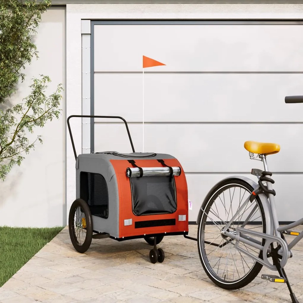vidaXL Reboque bicicleta p/ animais tecido oxford/ferro laranja/cinza