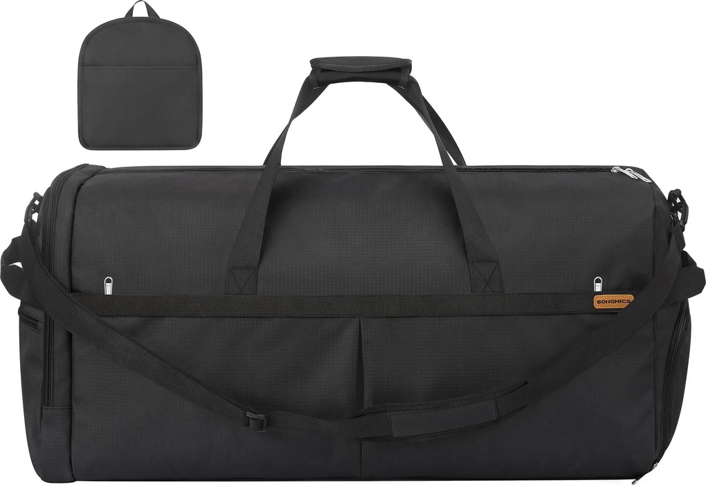 Saco de desporto dobrável muito grande 120 L, com compartimentos para sapatos e para roupa molhada Preto
