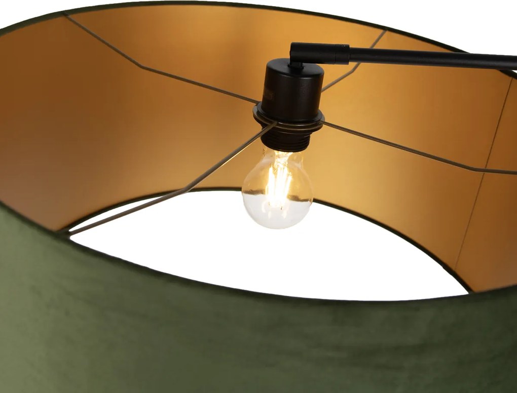 Candeeiro de pé preto ajustável com abajur verde e interior dourado 50cm - Editor