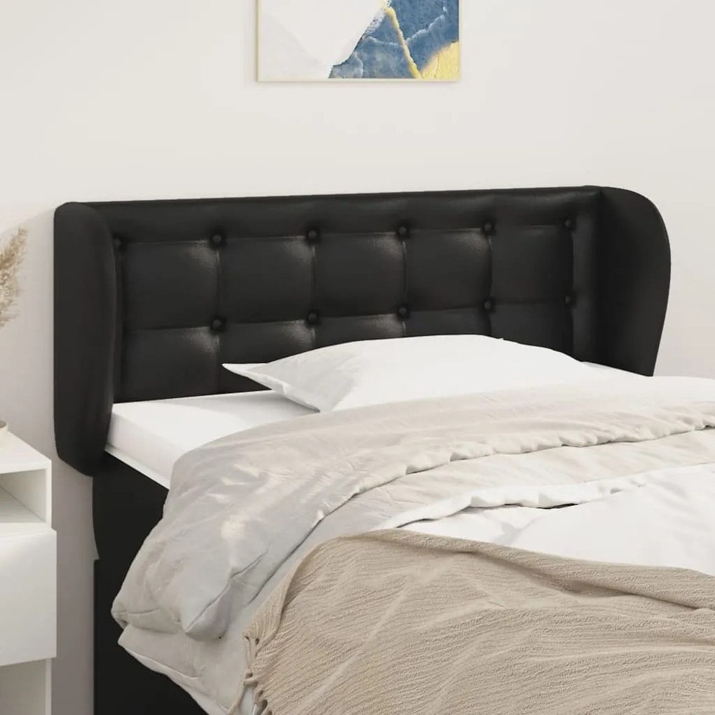 vidaXL Cabeceira de cama c/ abas couro artificial 103x23x78/88cm preto