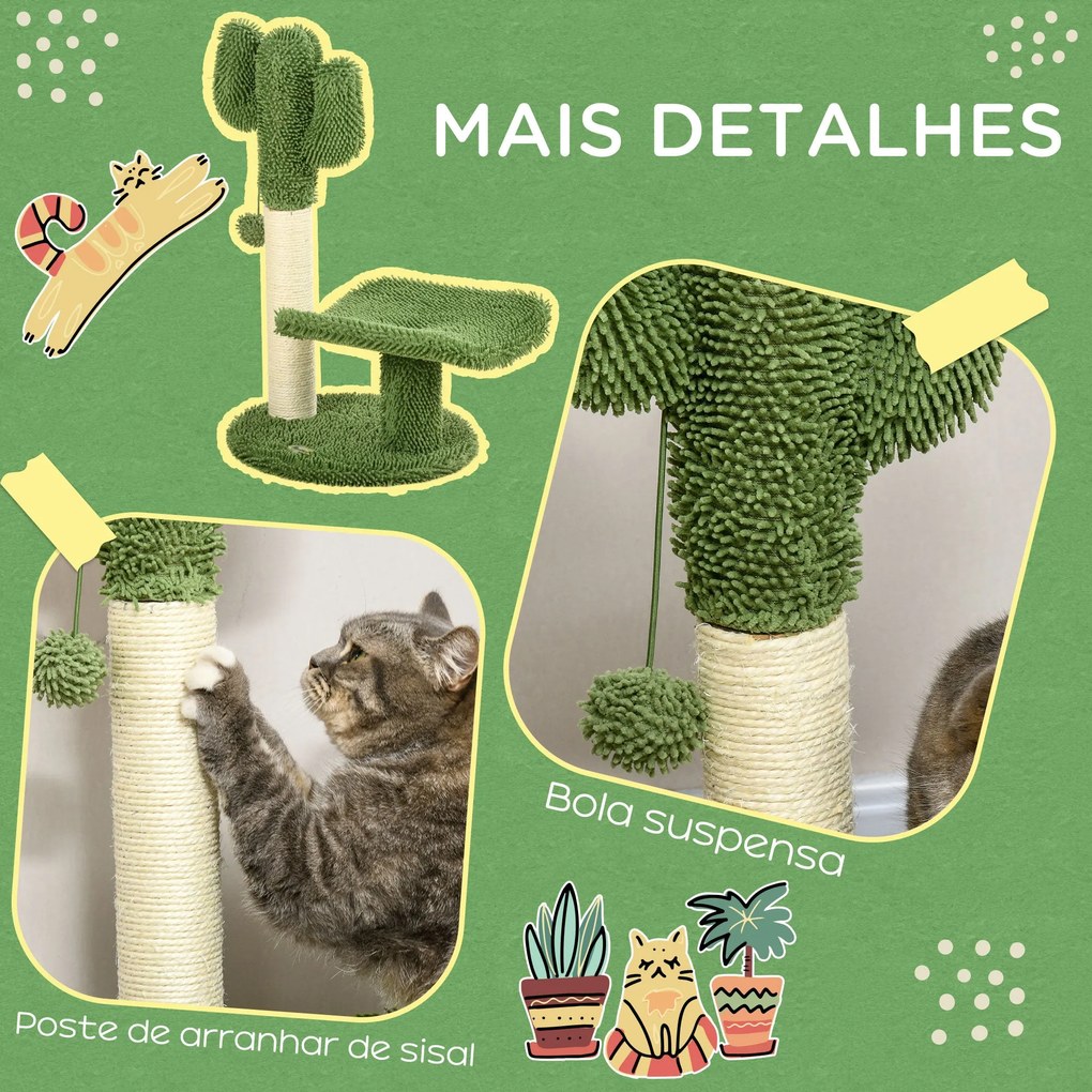 PawHut Arranhador para Gatos em Forma de Cactus de 55,5 cm Torre para