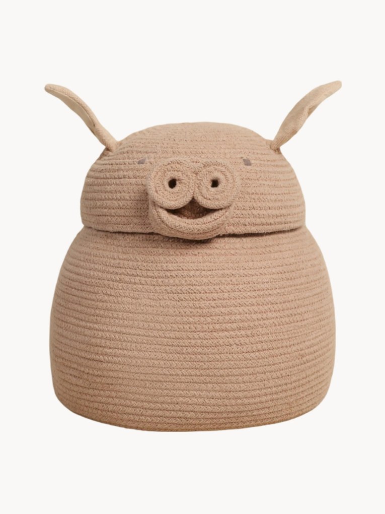 Cesto de arrumação para crianças artesanal com tampa Peggy the Pig