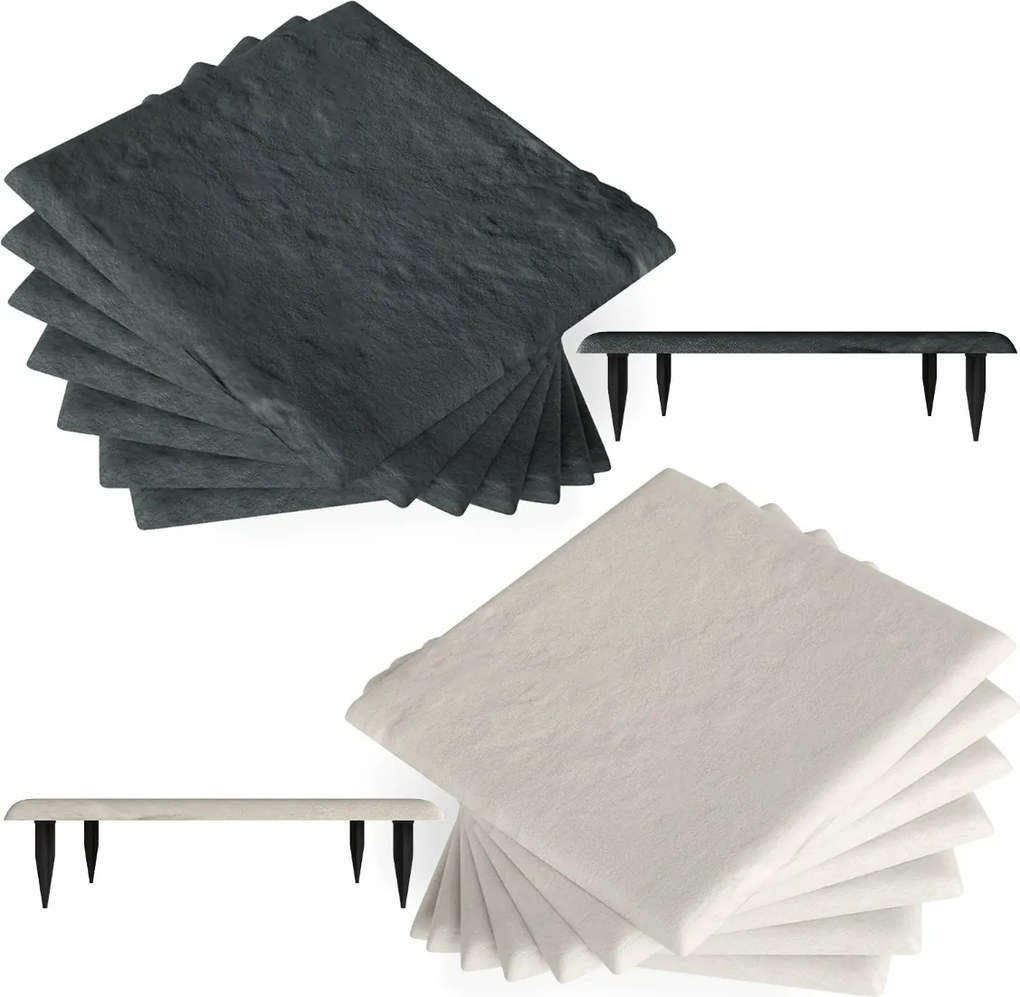 Conjunto de 16 ladrilhos jardim de 39,5 x 39,5 cm em PP com estacas de fixação e pedras decorativas para passadiços de jardim, pavimentos exteriores,