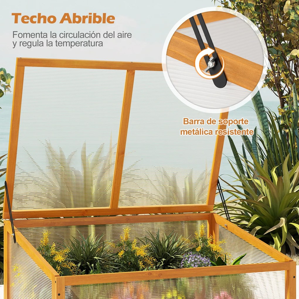 Estufa de madeira 94 x 63 x 40 cm, teto transparente rebatível, proteção para vasos elevados, pequena, para interior e exterior, jardim, terraço, cor