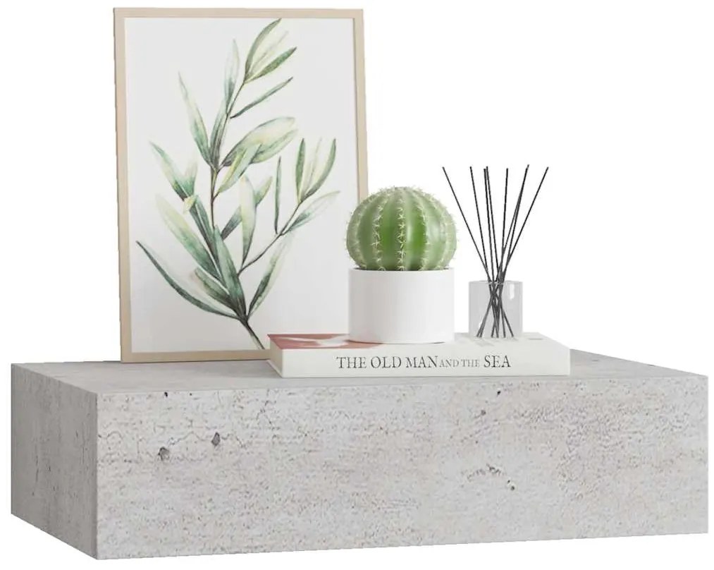 Prateleira de parede com gaveta MDF 40x23,5x10 cm cinza cimento