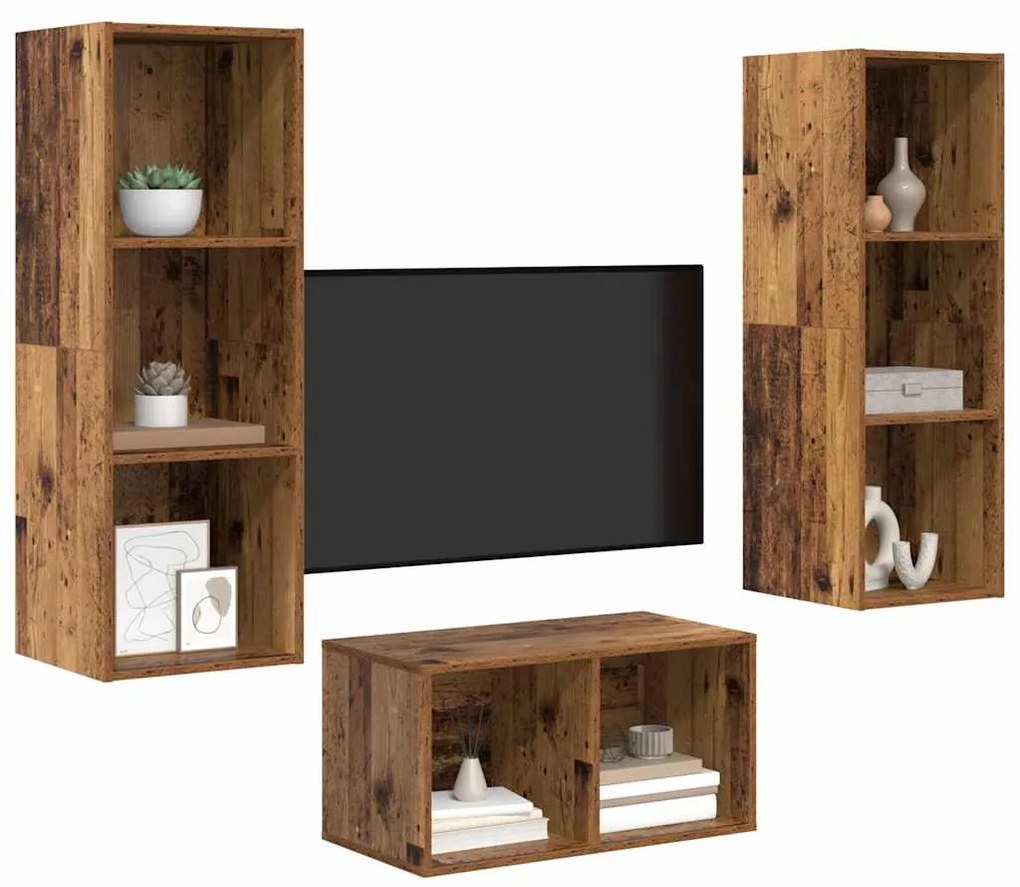 Conjunto de Estantes para TV Madeira antiga 37 x 37 x 107 cm