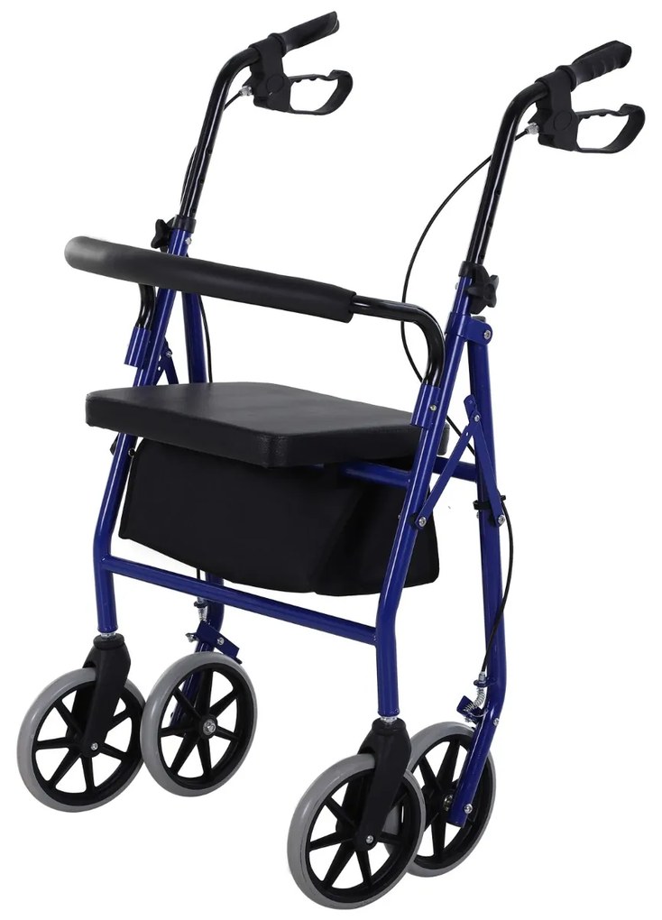 Andador adulto dobrável com freios e assento 77x55.5x84-93 cm