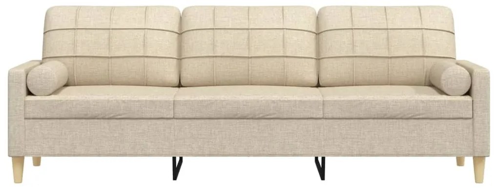 Sofá 3 lugares com almofadas decorativas 210 cm tecido creme