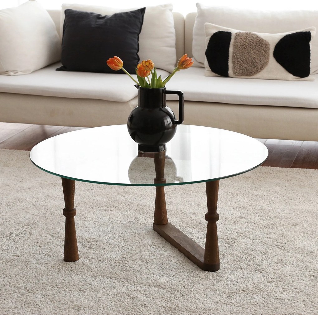 Mesa de Café Yuvarlak Cam Orta Sehpa S301 – Nogueira – 80x41x80 cm