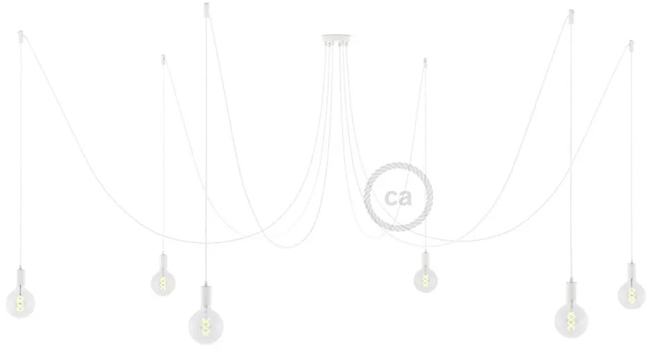 Spider - Candeeiro multi-pendente de 6 luzes Made in Italy completo com cabo de tecido e acabamento em metal