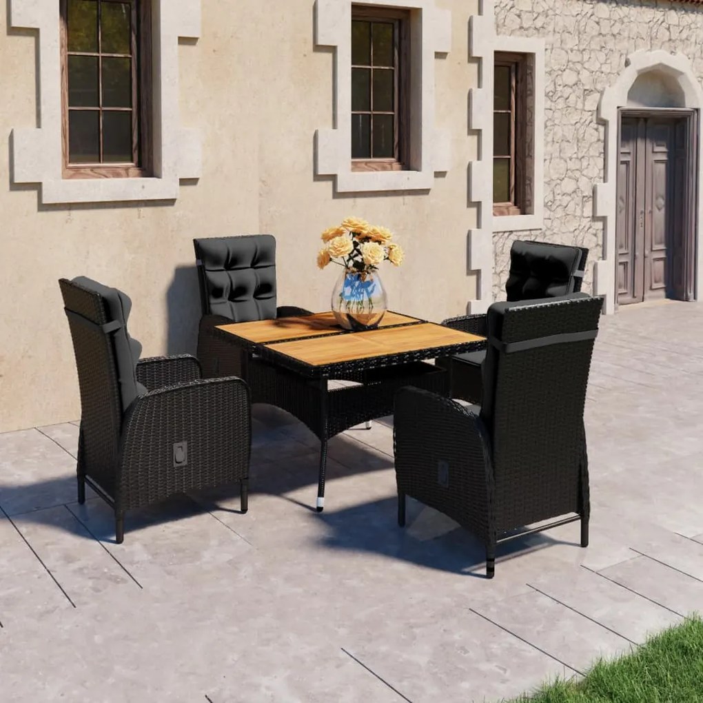 vidaXL 5 pcs conjunto de jantar jardim vime PE e acácia maciça preto