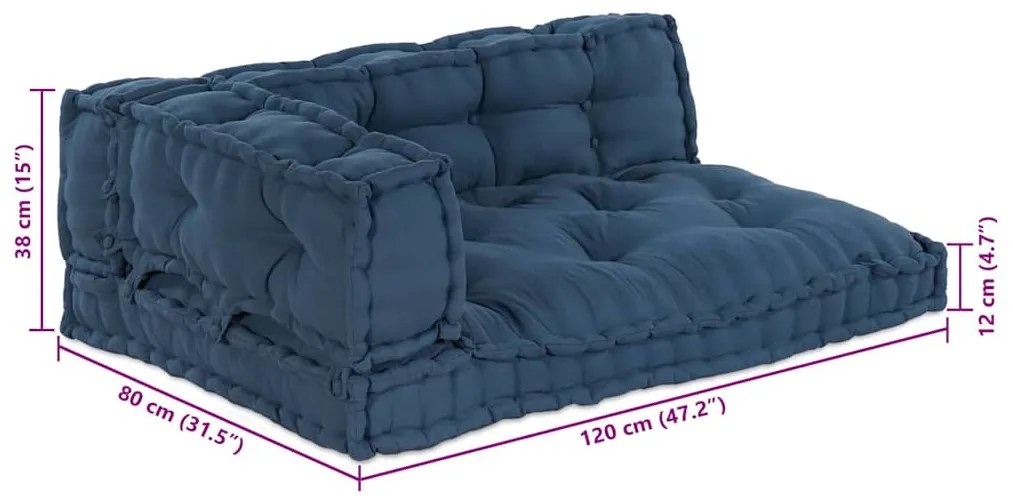 Cushion de Sofá Palete 3 pcs Índigo Standard Algodão