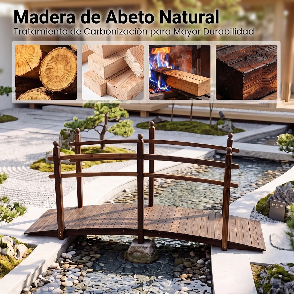 Ponte de Jardim para Ribeiros, 230 x 73 x 108 cm, Madeira Carbonizada, Castanho
