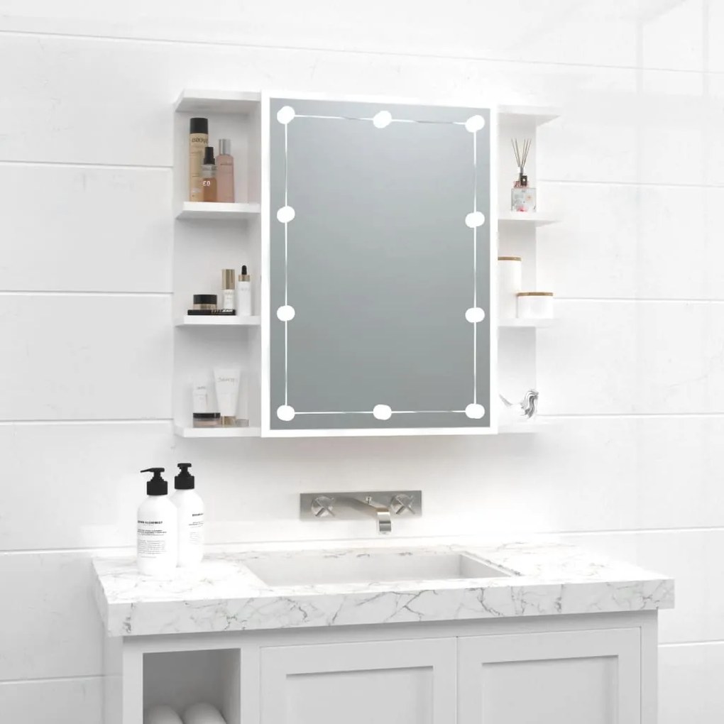 808879 vidaXL Armário espelhado com LED 70x16,5x60 cm branco brilhante
