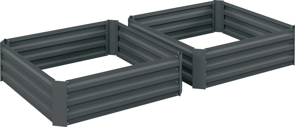 Outsunny Lote de 2 canteiros quadrados para horta dim. 100L x 100l x 30H cm - chapa de aço ondulada cinza escuro | Aosom Portugal