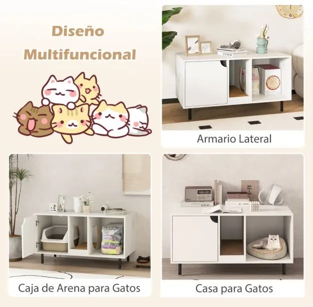 Caixa de areia para 2 gatos 100 cm com tábua de raspar amovível 100 x 52 x 55 cm Branca