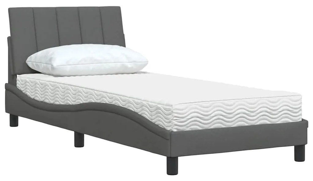 Cama com colchão 90x190 cm tecido cinzento-escuro