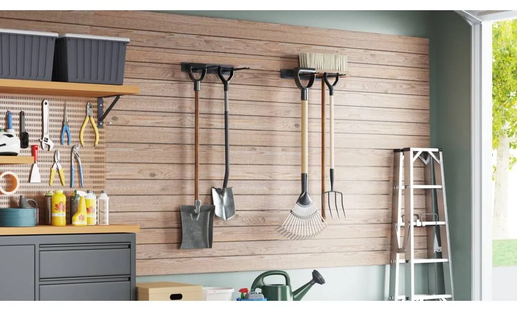 Suportes de parede p/ ferramentas de jardim 2 pcs aço preto