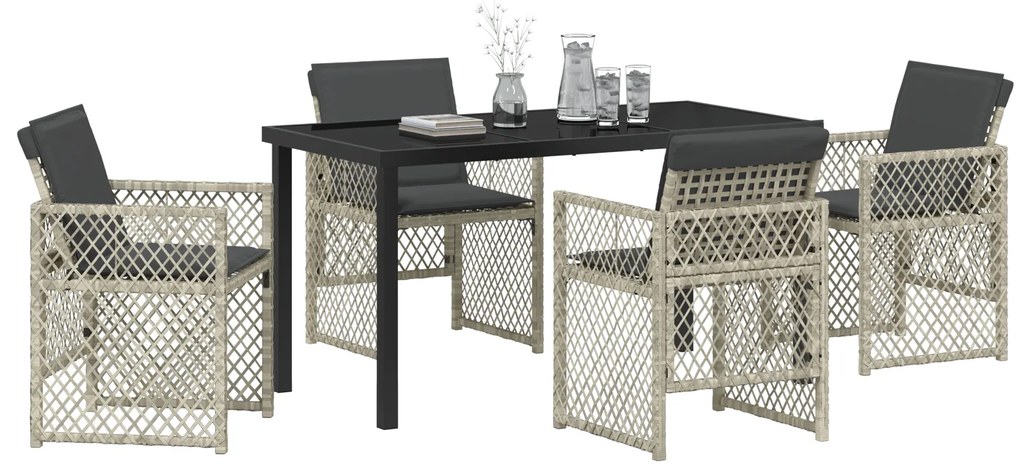 Conjunto de Jantar para Jardim vidaXL 5 Peças com Almofadas Cinza-Clar