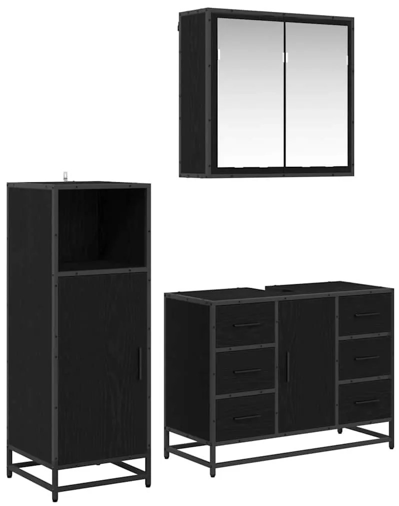 vidaXL Conjunto de Móveis para Banheiro com porta 3 pcs Carvalho Preto