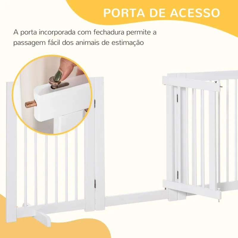 Barreira de Segurança para Cães 204x36x75 cm em Madeira Dobrável para Escadas e Portas para Cães Pequenos e Médios de 4 Painéis Branco